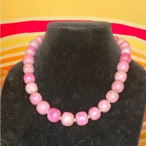 Vintage Natural Pink Rhodonite W/ Brass Accent Beads Necklace